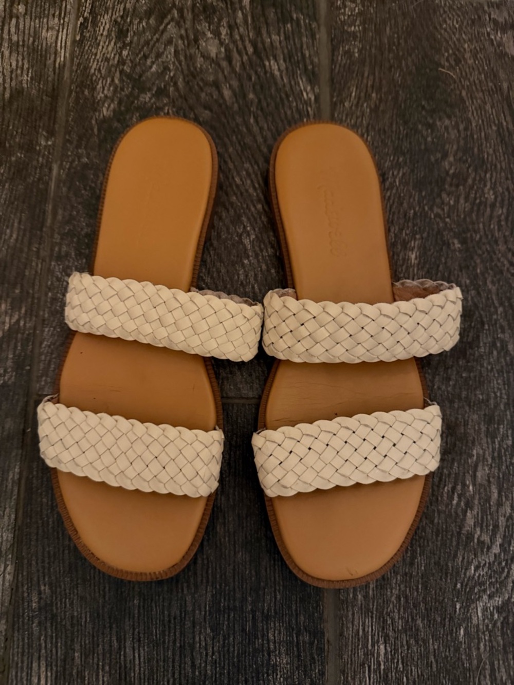 Madewell Braided Double-Strap Slide Sandals in Cream and Tan